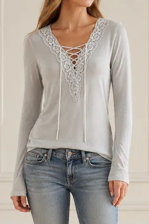 American Eagle Soft & Sexy Top Sz Small Sage Green Lace Up Y2K 2000s Long Sleeve thumbnail 1