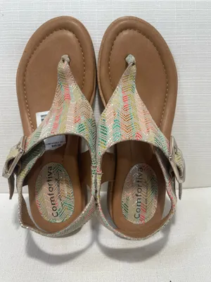 COMFORTIVA Women's Size 6.5 DAFNEY Leather Thong Sandal GREEN/MULTI thumbnail 4