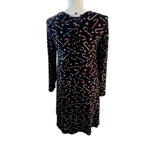 Allison Brittney Long Sleeve Womens Black Multi Christmas Print‎ Festive Holiday thumbnail 3