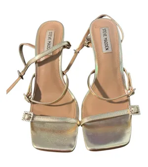 Steve Madden Gracey Gold Crystal Strappy Stiletto Sandals Size 8.5 thumbnail 1