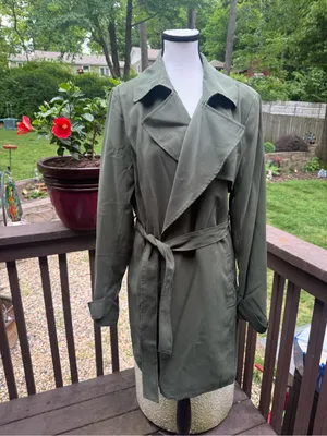 New BANANA REPUBLIC Trench Coat Olive Green Length 38 inches Size L Large Tie thumbnail 3