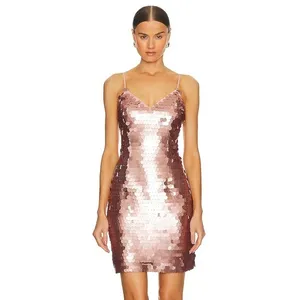 Revolve NWT 1. STATE Sequin Pailette V-Neck Sleeveless Spaghetti Strap Mini Slip Dress thumbnail 2