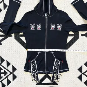 Rare Skelanimals x TRIPP NYC Black Bunny Ears Zip Up Hoodie Size Large thumbnail 5