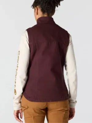 Carhartt Washed Duck Mock Neck Vest Plum Blackberry Purple Sherpa Lined Zip Up thumbnail 2
