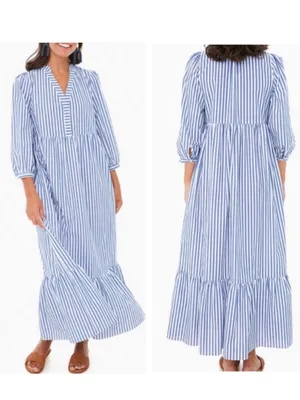 Tuckernuck Pomander Place Blue and White Stripe Maxi Dress with V-Neck thumbnail 2