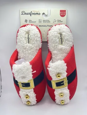 Dearfoams Santa Belt Memory Foam Slippers Red/White Size‎ W 11-12 M9-10 BinR thumbnail 1