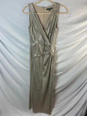 Lauren Ralph Lauren Gold Metallic Evening Gown / Arlenis metallized evening dres thumbnail 2