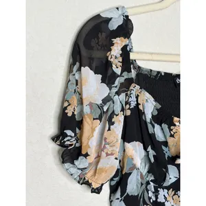 Scarlet Darkness Floral Maxi Dress M Smocked Puff Sleeve Cottagecore thumbnail 5
