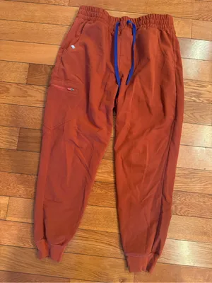 RARE Limited Edition FIGS Zamora Jogger Scrub Pants Auburn Orange / Blue Cord thumbnail 2