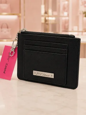Betsey Johnson Black Heart Zip Card Holder Keychain Wallet NWT thumbnail 4