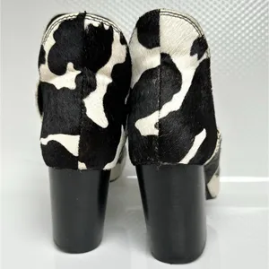 Steve Madden Cow Calf Hair Leather Ankle Boots Women 7.5 Blk White Slip On Edgy thumbnail 7