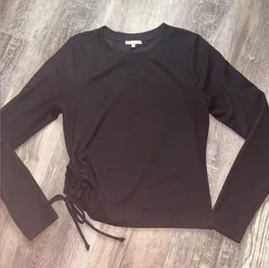 Gianni Bini black long sleeve shirt with side tie thumbnail 1