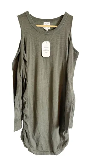 Hippie Rose Moss Green Knit Cold Shoulder Ruched Long Sleeve Sweater Mini Dress thumbnail 1