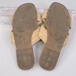 OLD NAVY Women's Criss Cross Woven Raffia Slide Sandals Beige/Tan-8 thumbnail 6