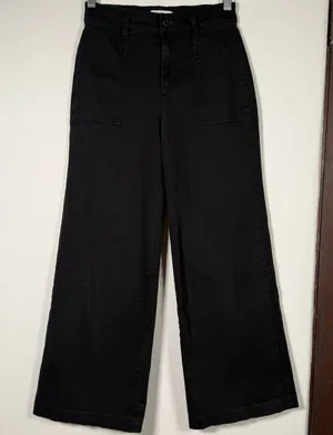 EVEREVE Black Stretch Cotton Blend Chino Wide Leg Pants | Size 24 thumbnail 1