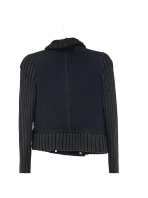 John Varvatos Cropped Pea Coat Knit Sleeves Black Women Size Small Military Punk thumbnail 7