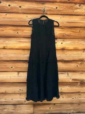 Black Size 6 Lace Sleeveless Tiered Ruffle Midi Dress thumbnail 8