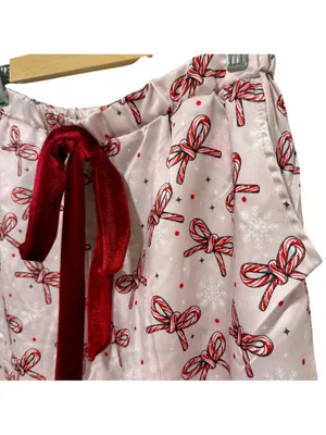 Simply Southern Candycane Bow Christmas Pajama Set Pink Satin XL Holiday PJs NWT thumbnail 7