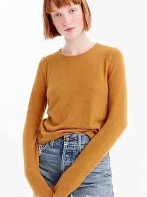 J Crew Womens Camel Tan Ribbed Knit Crewneck Sweater Fitted Size M Fall Basic thumbnail 1