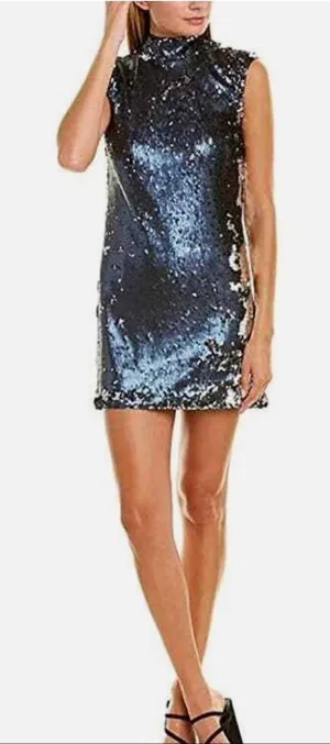 NWT Ali & Jay Double Platinum sequin sleeveless mini shift dress blue silver lar thumbnail 1