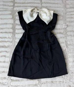 Princess Polly Brand] Black Strapless Mini Dress White Satin Bow Coquette LBD Going Out Party Dress Size 4 thumbnail 1