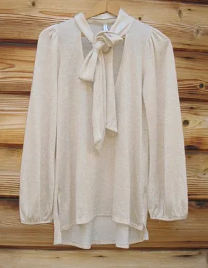 Revolve X Rachel Pally Gold Lurex Scarf Tie Neck Sweater thumbnail 1