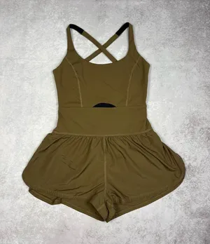 Free People Movement Righteous Runsie Army Green Athletic Romper thumbnail 1