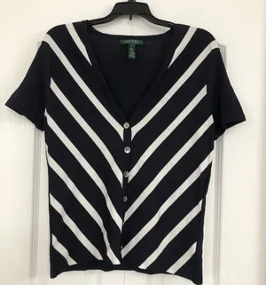 Lauren Ralph Lauren womens striped lightweight cardigan blue/white medium thumbnail 1