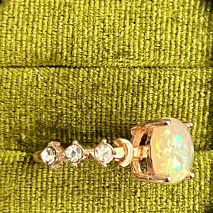 Opal and White Crystal Moon Design Rose Gold-Plated Ring Size 7 thumbnail 4