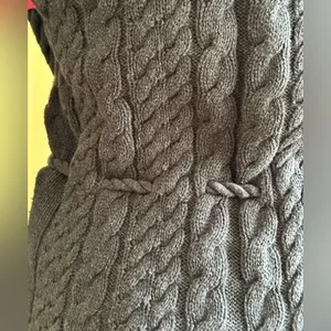 Willi Smith Gray Knit Cable Cardigan No Buttons with Belt 100% Cotton SZ S thumbnail 8