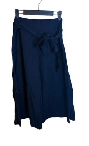 Loft Navy Blue Tie Waist A-Line Midi Skirt thumbnail 1