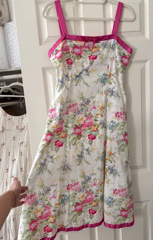Dressbarn Floral Pink Trim Midi Sundress with Bow thumbnail 1