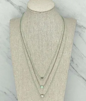Silver Tone and Mint Skinny Dainty Triple Strand Heart Necklace thumbnail 1