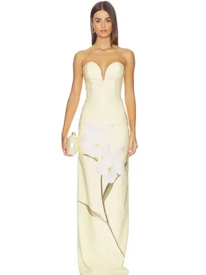 Katie May Ursula Floral Strapless Gown Butter Yellow thumbnail 2