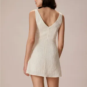 Rihoas Beige Boat Neck Textured Mini Dress thumbnail 5