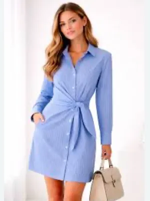 NWOT Abercrombie & Fitch Light Blue Pinstripe Long Sleeve Shirt Dress thumbnail 3