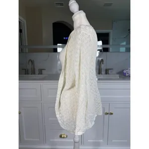Ann Taylor Cardigan Women XL Cream Open Front Crochet Knit Pointelle thumbnail 7