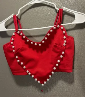 Shein Womens Red Heart Faux Pearl Crop Top XS Halloween Costume Queen Of Hearts thumbnail 1