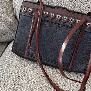 Black Leather Brighton Jagger Purse Silver Heart Details Great Condition Y2K VTG thumbnail 5
