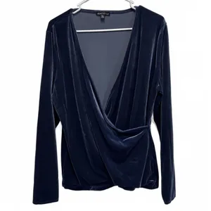 J.Crew Mercantile Blue Velvet Wrap Long Sleeve Blouse Plus Size XXL thumbnail 2
