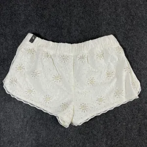 Abercrombie & Fitch White Floral Lace Beaded Pearl Shorts 1V1974 Womens L NEW thumbnail 2
