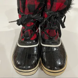 Sorel Out N About Red Buffalo Plaid Winter‎ Rain Mud Duck Boots Size 9 thumbnail 2