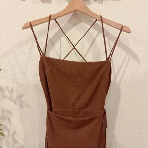 ASTR Brinda Boho Summer Vacation Faux Wrap Midi Dress in Brown One Size NWT thumbnail 3