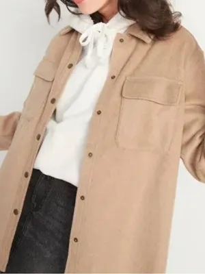 Old Navy Camel Soft Brushed Utility Shirt Jacket in Size Small Tall thumbnail 4