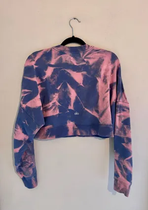 Alo Yoga Cropped Sweatshirt Size XS with CUSTOM Bleach Tie Dye Pullover thumbnail 4