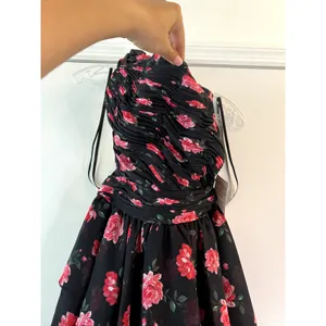 Mac Duggal 70246 One Shoulder Ruffled Rose Floral Gown Maxi Dress Black size 4 thumbnail 4