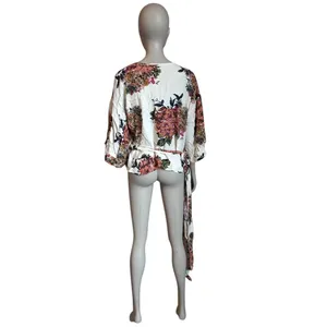 Pink Clover Tan, Pink and Orange Wrap Blouse thumbnail 4