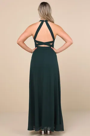 New Lulus Confidently Emerald Backless Halter Maxi Dress Size Small MSRP $99 thumbnail 7