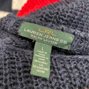 Lauren Ralph Lauren Linen Cotton Open Knit Stripe Sweater Western Sz Large thumbnail 15