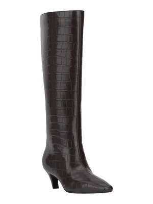NWT INC International Concepts Knee High Boots Kitten Heel Brown Croc 8M thumbnail 2